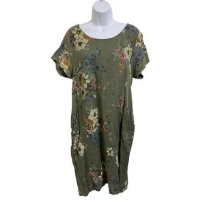 Boutique 100% European Linen Garden Boho Floral Dress Made in‎ Italy Pockets M
